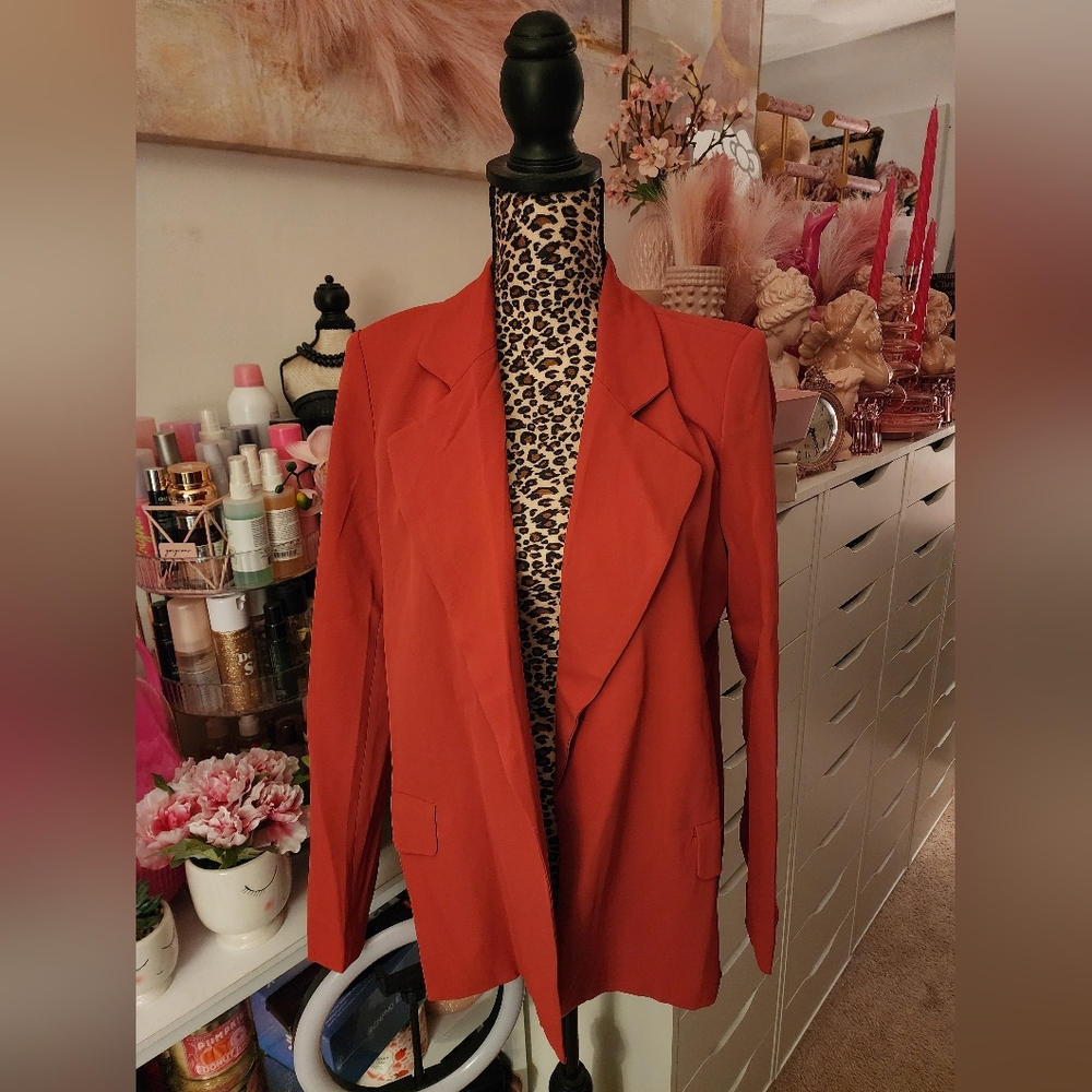 NWOT Women's Orange Blazer With Leopard Lining